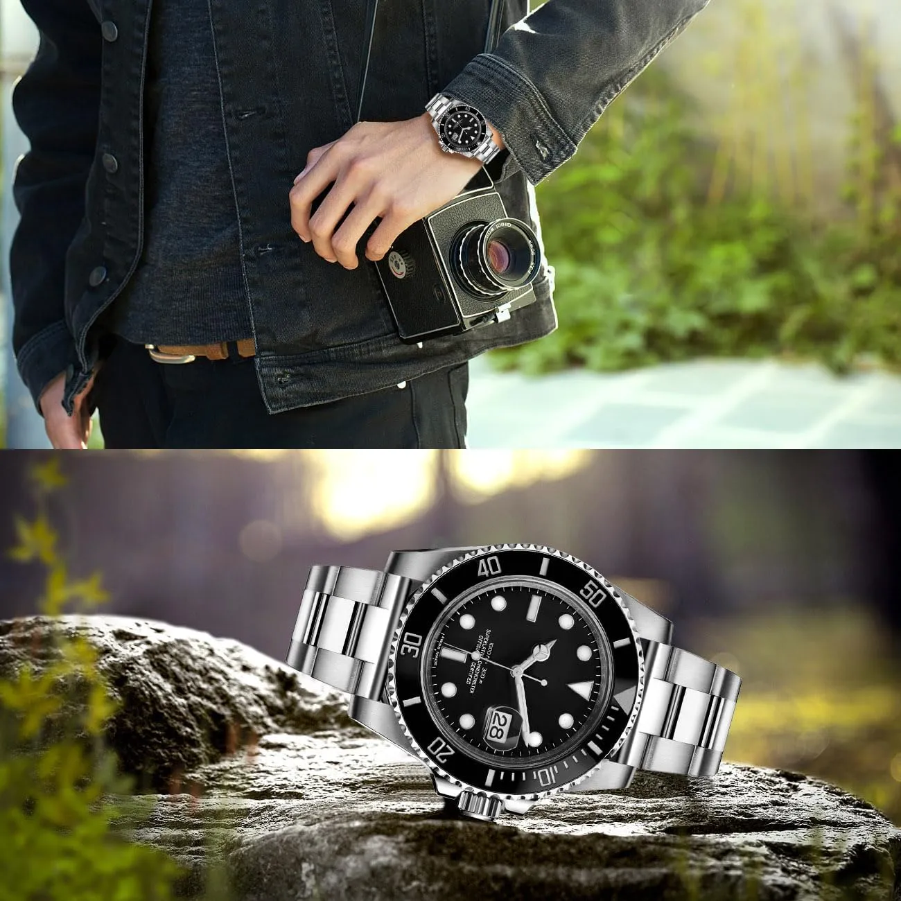 Classic Diving Buckle for Men Women Juntan Stainless Steel Watch Bands 20mm 22mm Tapered Metal Watch Band Strap Solid Screw in Silver and Black modify rupture rush appreciable detectable Bracelet with 
