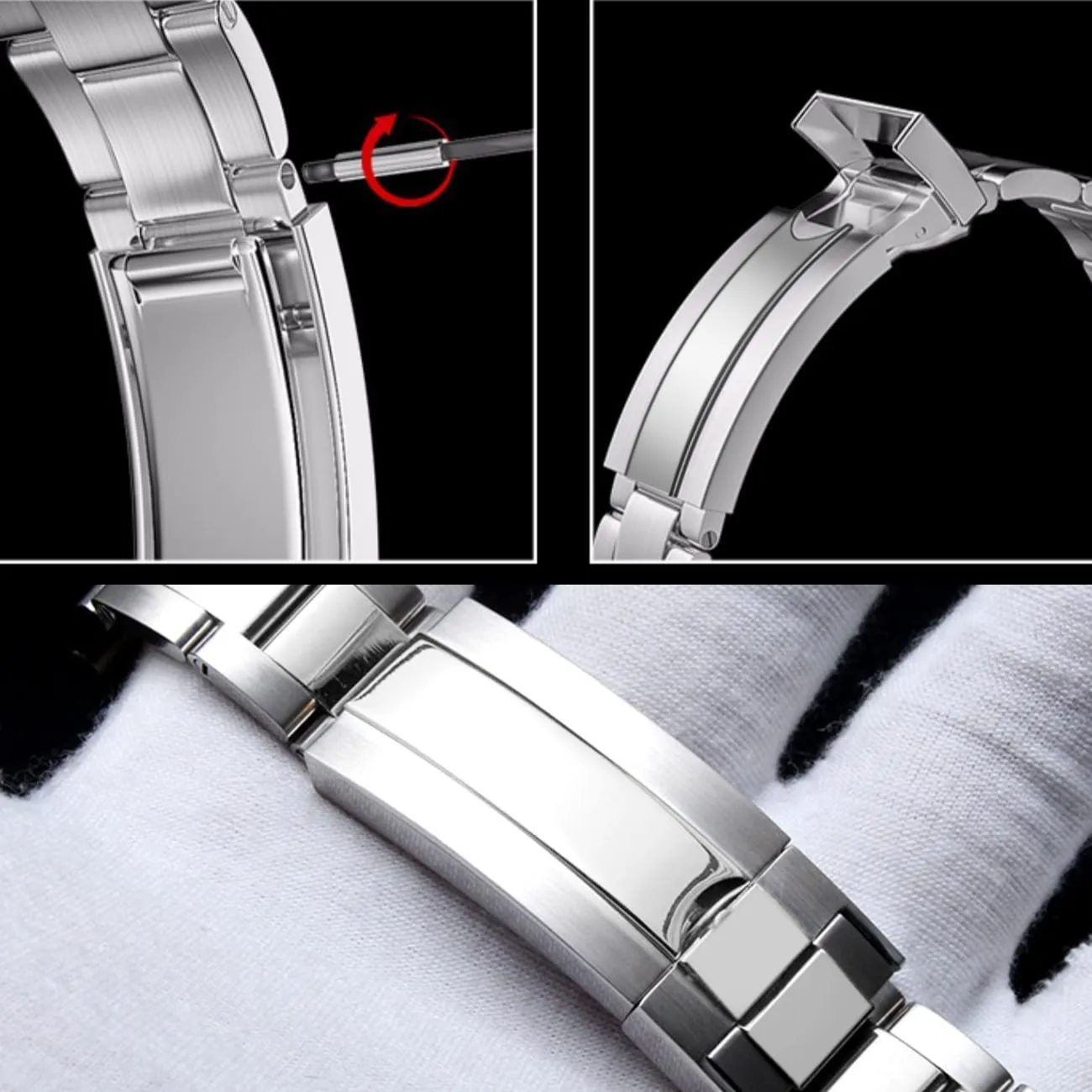 Classic Diving Buckle for Men Women Juntan Stainless Steel Watch Bands 20mm 22mm Tapered Metal Watch Band Strap Solid Screw in Silver and Black modify rupture rush appreciable detectable Bracelet with 