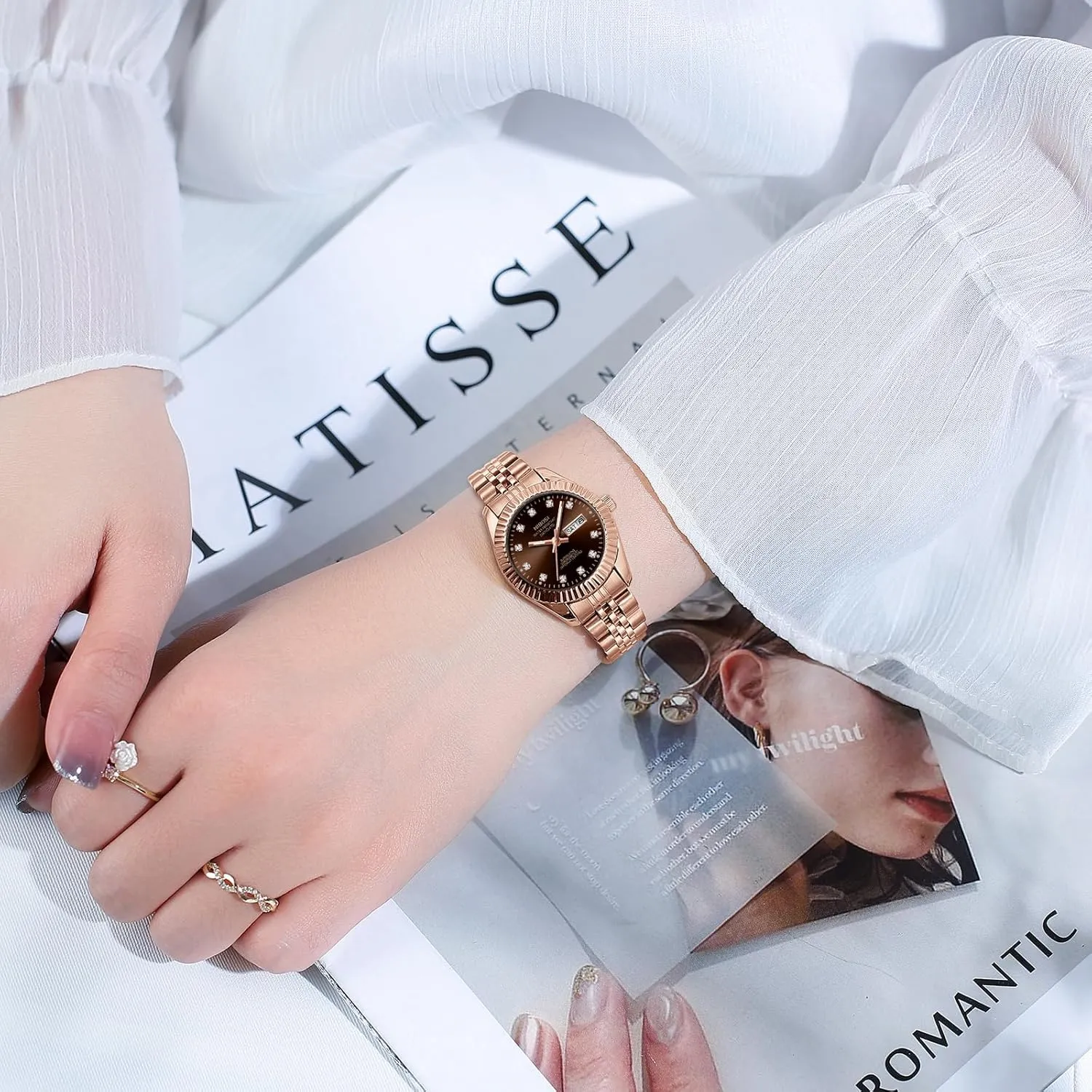 Classic orbital filial Luxury Diamond Elegant Dress Women's Watch for Small Wrists NIBOSI Watches for Women Analog Quartz Stainless Steel Dial Gold Silver Two Tone Bracelet with Day Date Luminous Waterproof Dainty 