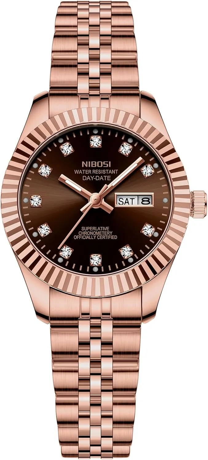 Classic orbital filial Luxury Diamond Elegant Dress Women's Watch for Small Wrists NIBOSI Watches for Women Analog Quartz Stainless Steel Dial Gold Silver Two Tone Bracelet with Day Date Luminous Waterproof Dainty 