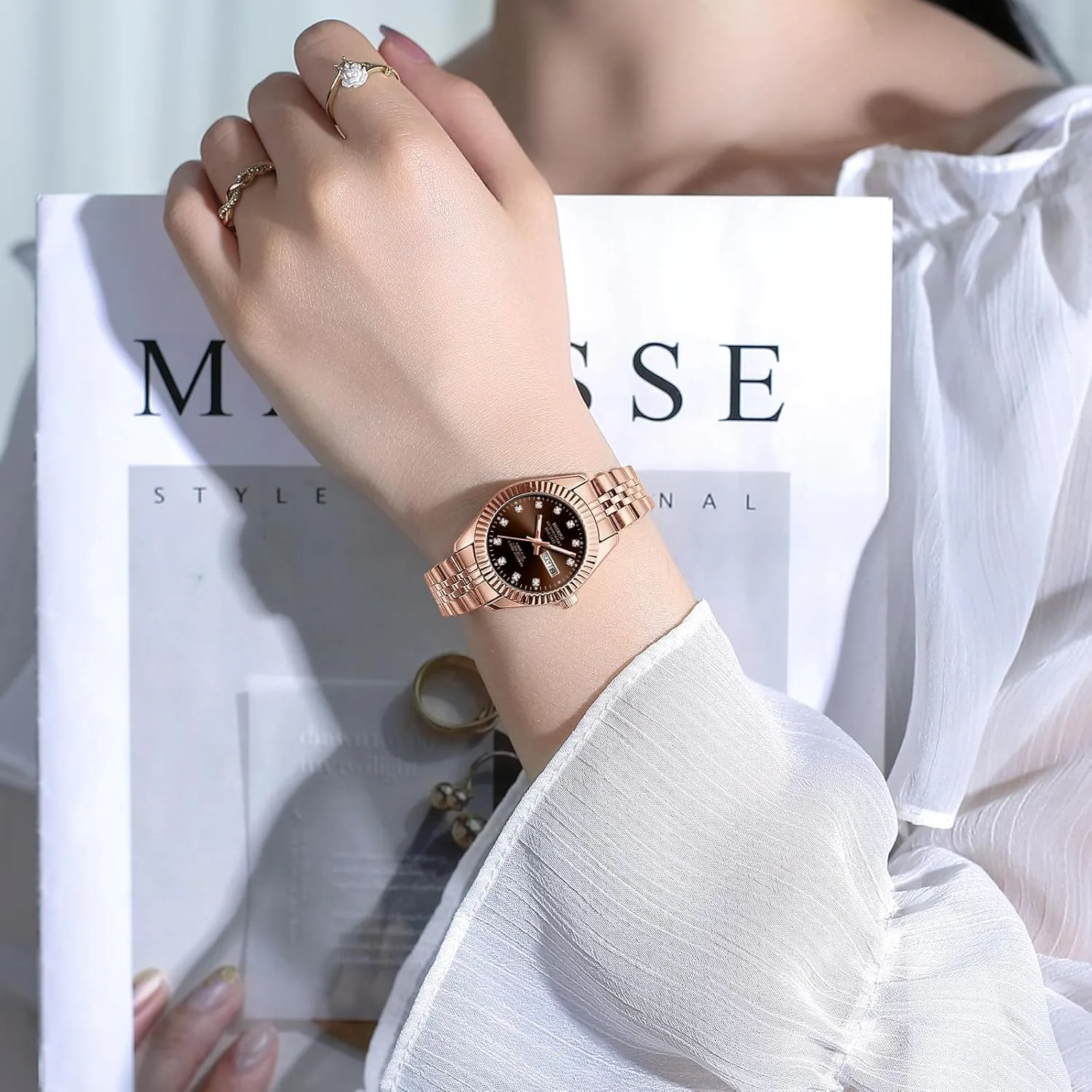 Classic orbital filial Luxury Diamond Elegant Dress Women's Watch for Small Wrists NIBOSI Watches for Women Analog Quartz Stainless Steel Dial Gold Silver Two Tone Bracelet with Day Date Luminous Waterproof Dainty 