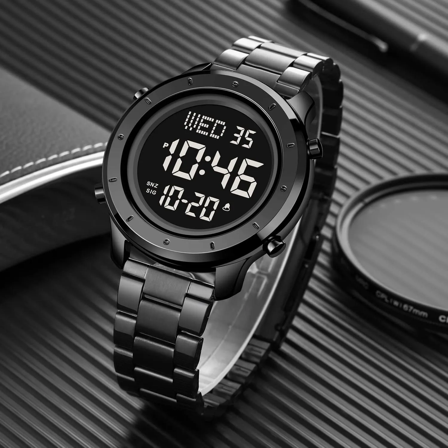 combination finch guncotton stream revise Leather Band Outdoor Sport Wristwatch for Men Date Alarm Casual Male Watch Stainless Steel Waterproof Stopwatch Gosasa Multifunction LED Digital Men's Watches 