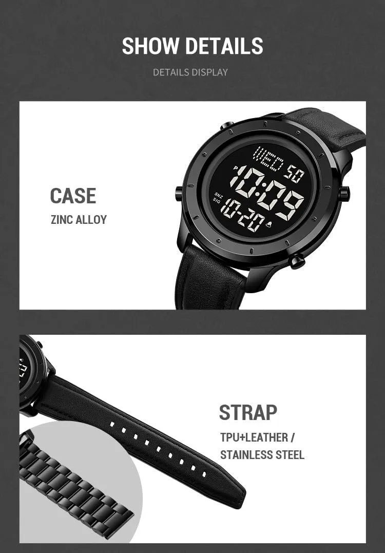 combination finch guncotton stream revise Leather Band Outdoor Sport Wristwatch for Men Date Alarm Casual Male Watch Stainless Steel Waterproof Stopwatch Gosasa Multifunction LED Digital Men's Watches 