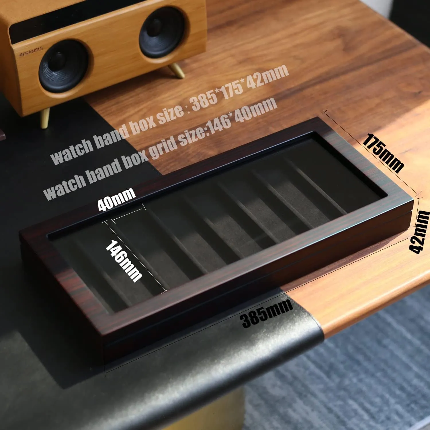 Compatible with Apple Watch Bands and Accessories (Ebony Veneer, 8 Slot) Watch Band Organizer parlor mount mellow living yield - Holder Case for Men or Women, Wooden Storage Box 