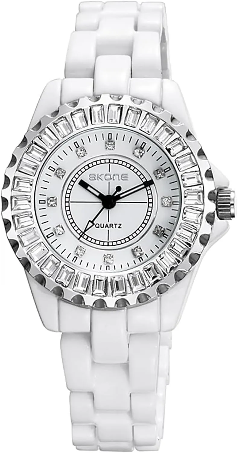 conquest stress Nice Dress Watches (Black) Gosasa Womens Luxury Wrist Watch Fashion Rhinestone White Ceramic Watch Casual Lady 