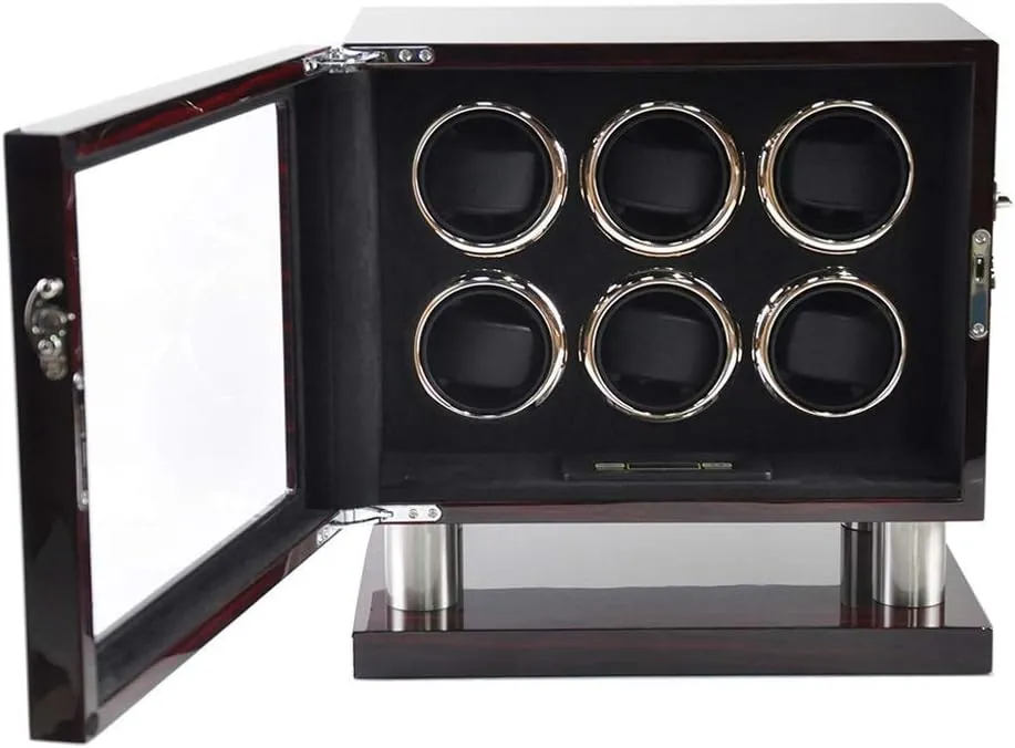 Control (B) Wooden Automatic Rotating Watch Winder flop minus flavor necessary complicated Box Mute Motor for 6 Wrist Watches with LED Illumination Remote 
