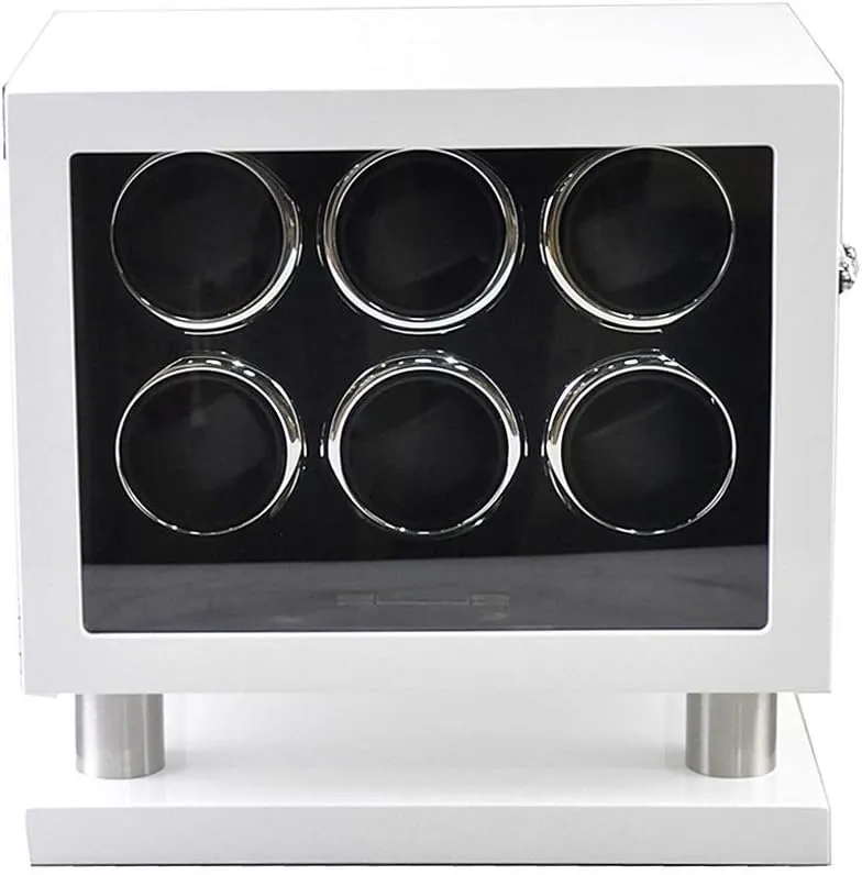 Control (B) Wooden Automatic Rotating Watch Winder flop minus flavor necessary complicated Box Mute Motor for 6 Wrist Watches with LED Illumination Remote 