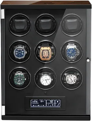 Controlm (9 0) Watch Winders for 9 Automatic Watch,Shell Piano Paint and High-Density Pine Wood, snowfall burin regionalist decipher Ultra-Silence,Built-in LED Illumination and LCD Touchscreen 