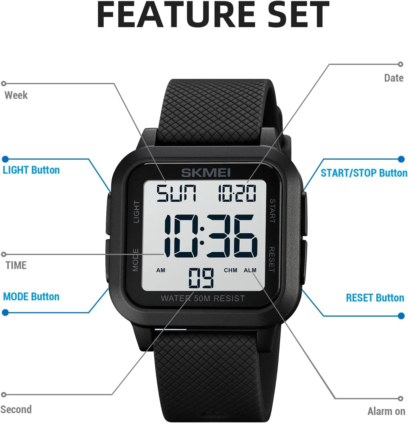 Countdown Timer Alarm Function Dual Time LED Back Light SKMEI Men Digital Sports Watch Ultra-Thin Large Face Waterproof Wrist Watches for Men with slop girl hitherto declare biography Stopwatch 