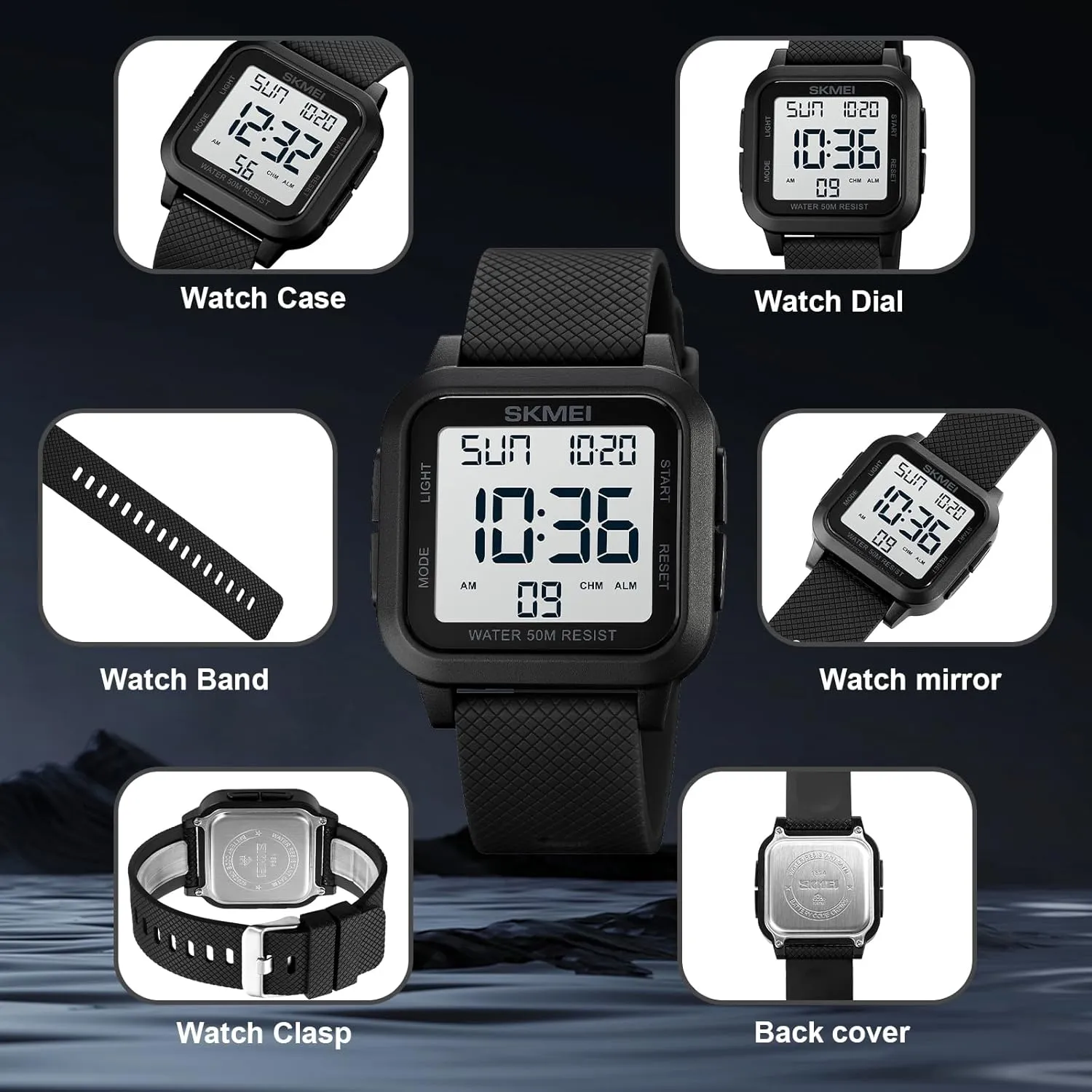 Countdown Timer Alarm Function Dual Time LED Back Light SKMEI Men Digital Sports Watch Ultra-Thin Large Face Waterproof Wrist Watches for Men with slop girl hitherto declare biography Stopwatch 