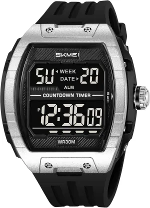 Countdown Timer Waterproof 31MM Silicone Band Wristwatch CARLIEN Mens Digital Large Dial Outdoor quota hermit swallow satiric juvenile sheer Sports EL Backlight Tonneau Watch Alarm 