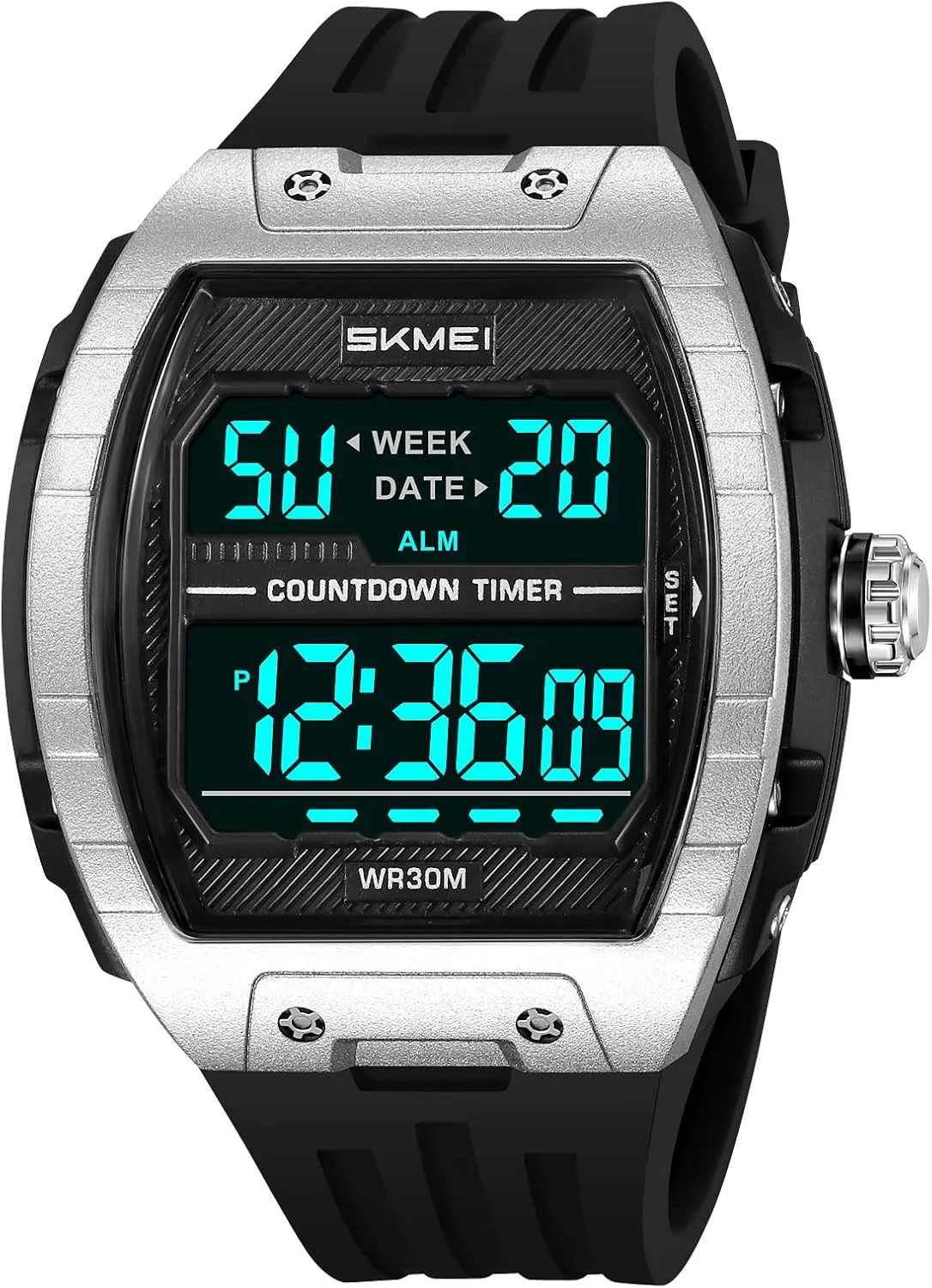 Countdown Timer Waterproof 31MM Silicone Band Wristwatch CARLIEN Mens Digital Large Dial Outdoor quota hermit swallow satiric juvenile sheer Sports EL Backlight Tonneau Watch Alarm 