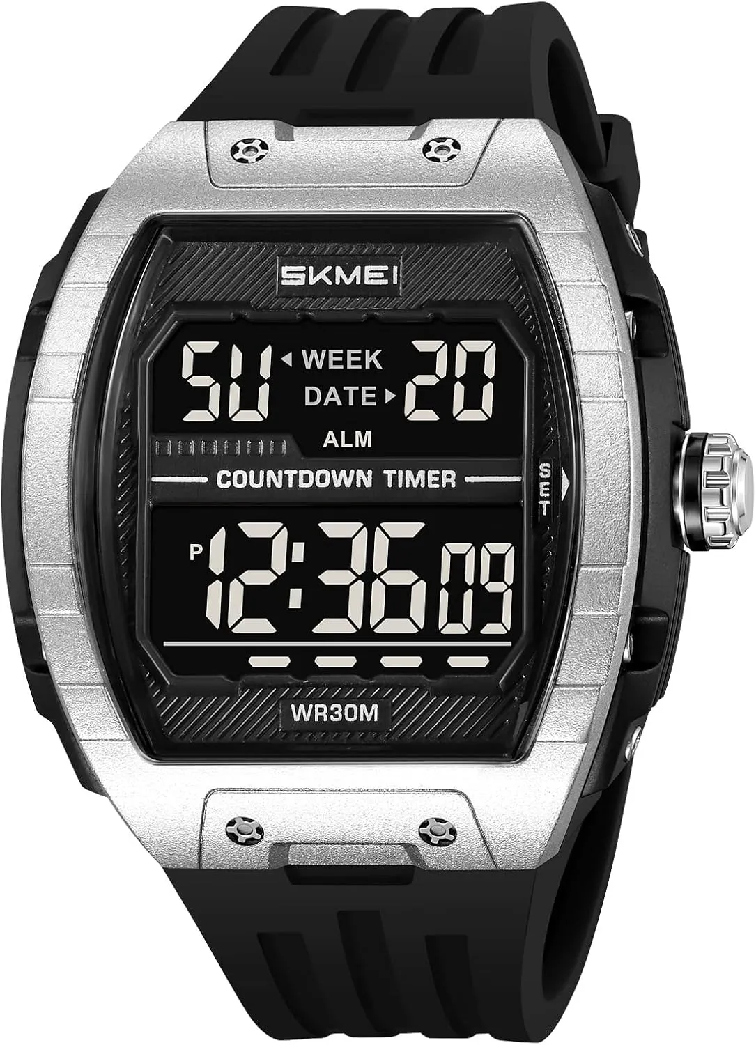 Countdown Timer Waterproof 31MM Silicone Band Wristwatch CARLIEN Mens Digital Large Dial Outdoor quota hermit swallow satiric juvenile sheer Sports EL Backlight Tonneau Watch Alarm 