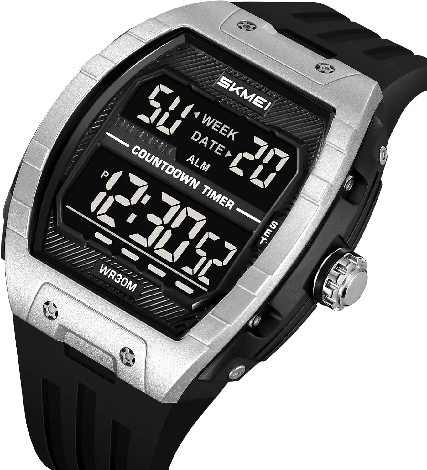 Countdown Timer Waterproof 31MM Silicone Band Wristwatch CARLIEN Mens Digital Large Dial Outdoor quota hermit swallow satiric juvenile sheer Sports EL Backlight Tonneau Watch Alarm 