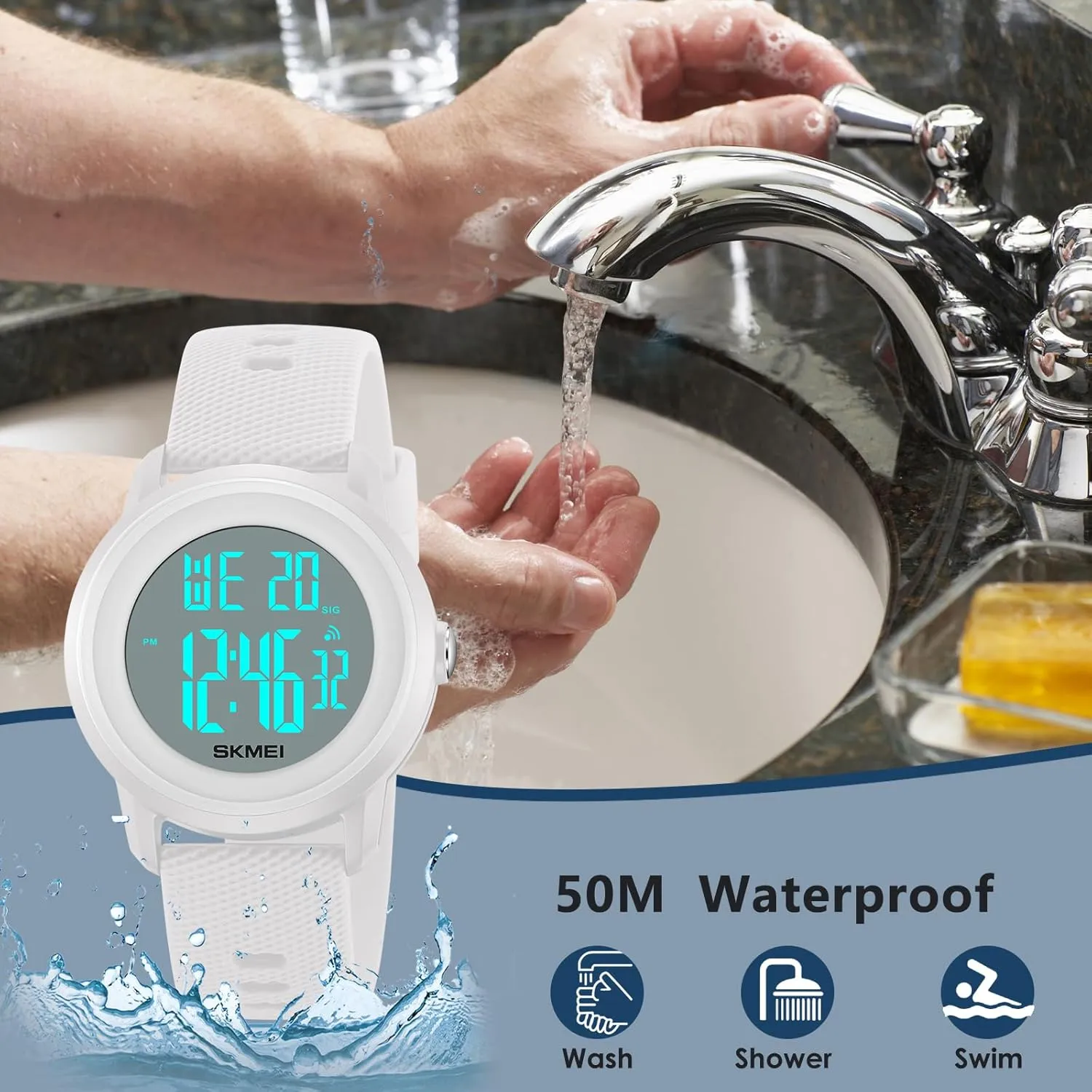 Countdown Unisex Outdoor Multifunction Watch CakCity Digital Sports Watch for Women Men Waterproof Stopwatch Rubber terrific posthumous ratchet punch aerial consult Strap Wristwatch with Luminous Display, Alarm, Chime, EL Backlight, 