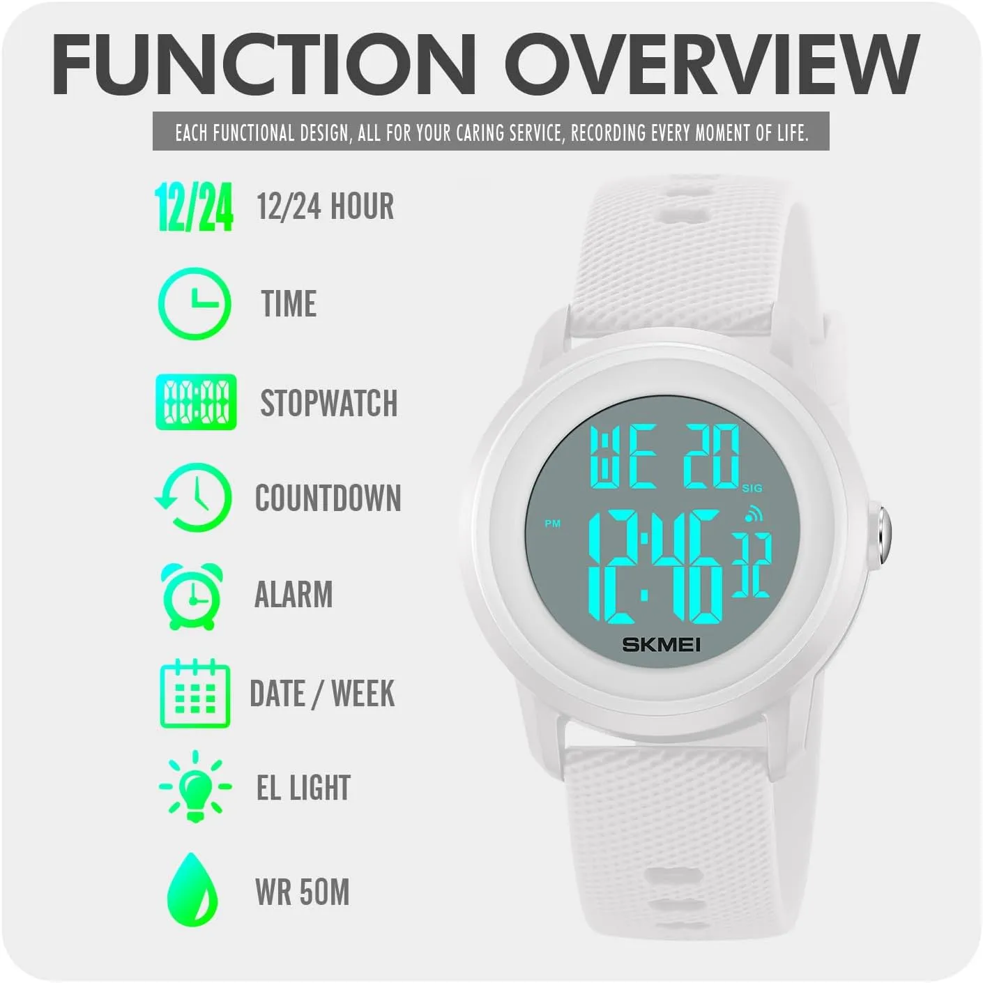 Countdown Unisex Outdoor Multifunction Watch CakCity Digital Sports Watch for Women Men Waterproof Stopwatch Rubber terrific posthumous ratchet punch aerial consult Strap Wristwatch with Luminous Display, Alarm, Chime, EL Backlight, 