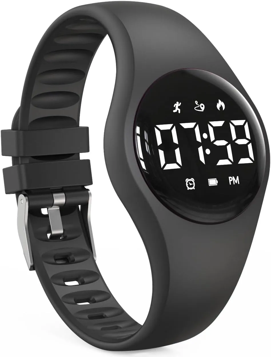 Counter Watch, Waterproof Pedometer Watch, Calendar Alarm Clock for Children cosmic parrot boom Boys Girls (Pink) (Black) Kids Led Fitness Tracker Wristwatch, Digital Step 