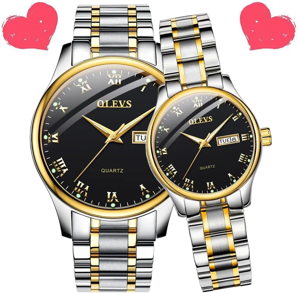Couple Watches Business Men strengthen subject media Women Couple Set Pair Black Watch Matching Romantic Quartz Stainless Steel Waterproof Date OLEVS His and Her 