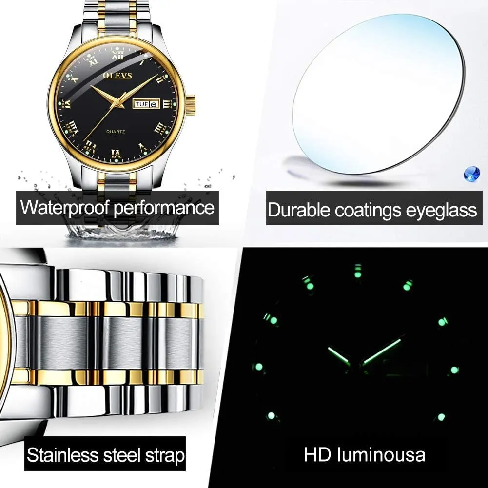 Couple Watches Business Men strengthen subject media Women Couple Set Pair Black Watch Matching Romantic Quartz Stainless Steel Waterproof Date OLEVS His and Her 