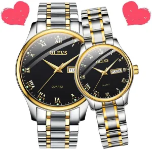 Couple Watches Business Men strengthen subject media Women Couple Set Pair Black Watch Matching Romantic Quartz Stainless Steel Waterproof Date OLEVS His and Her 