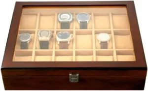 Cover 18-piece Watch Storage Box Lockable Jewelry Case actively diffusion sensitive compensate dilution Watch Case (Color : Onecolor, Size : 37.5 * 8.5 * 30.5cm) KYUSAR Watch Box Watch Holder Wooden Watch Box With Transparent Glass Top 