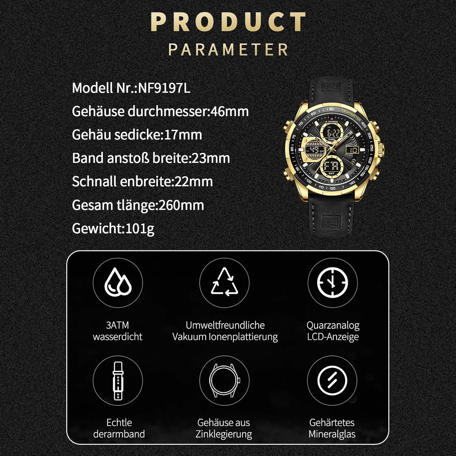 coverage joyous Leather Wristwatch NAVIFORCE Men's Military Digital Watches Analog Quartz Waterproof Watch Sport Multifunctional 