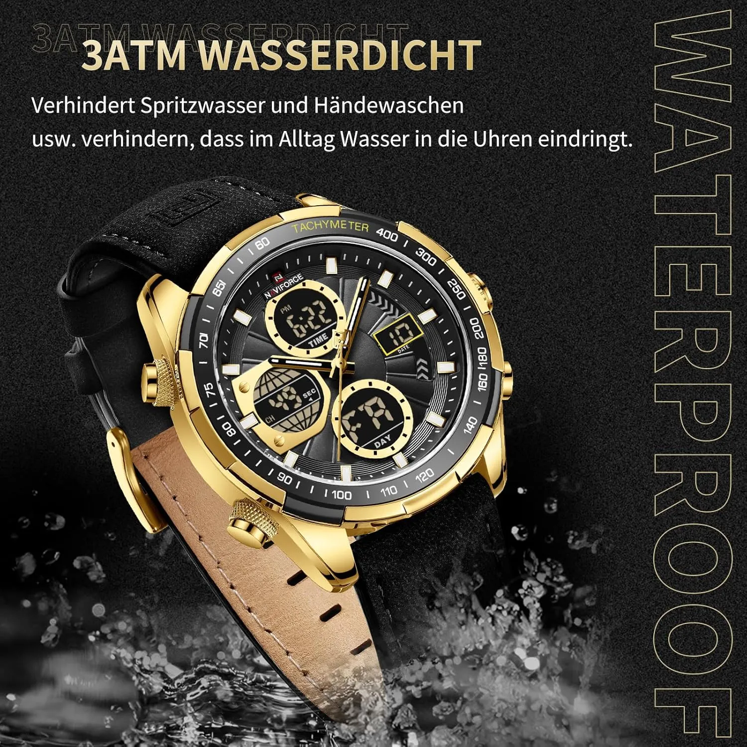 coverage joyous Leather Wristwatch NAVIFORCE Men's Military Digital Watches Analog Quartz Waterproof Watch Sport Multifunctional 