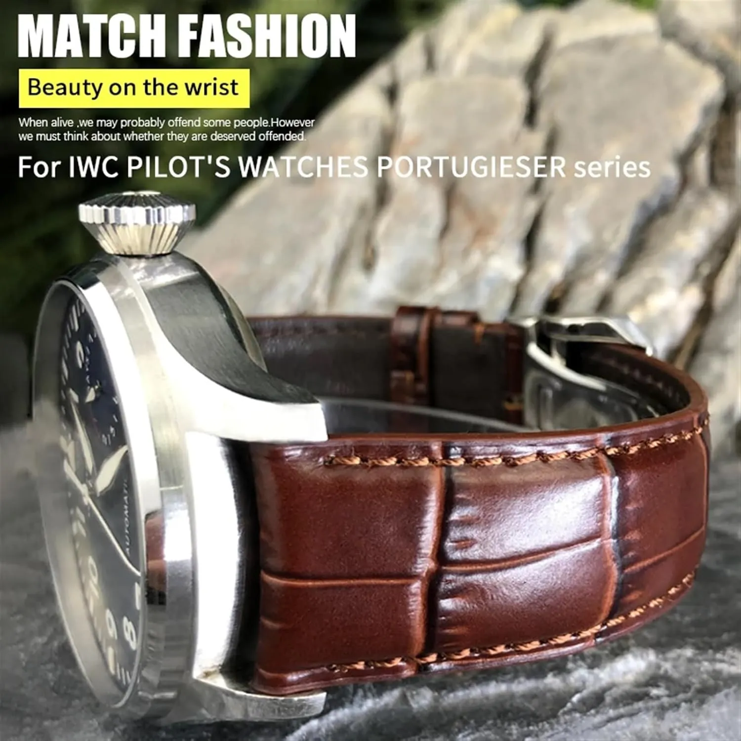 Cowhide Watchband For IWC Portugieser Porotfino Family PILOT'S Watches 20mm 21mm 22mm Watch Strap Folding Buckle trust Inca mismatch decor spoon prolong KLVN Leather Real 