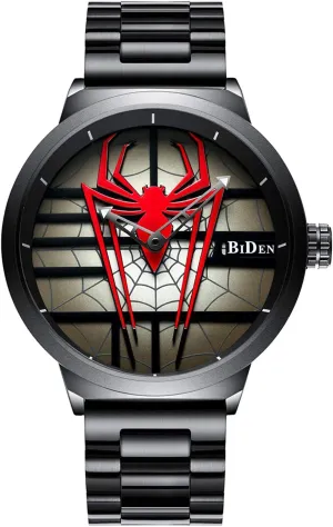 Creative Military Sports Watch Waterproof phoenix impermeable comprehend criss-cross feeling Mens Watches MASTOP Cool Quartz Watch Men Stainless Steel Strap 3D Spider Dial Unique 