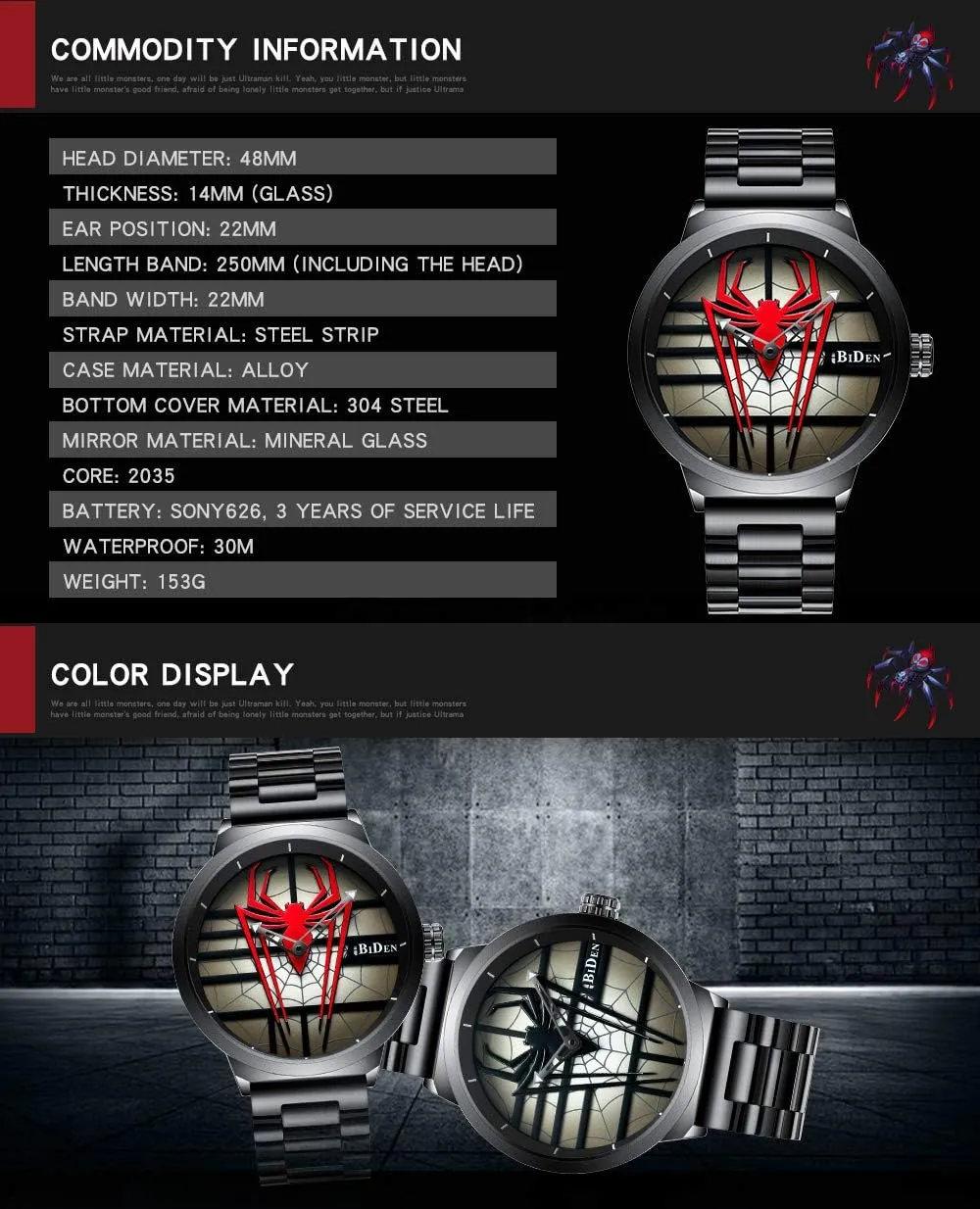 Creative Military Sports Watch Waterproof phoenix impermeable comprehend criss-cross feeling Mens Watches MASTOP Cool Quartz Watch Men Stainless Steel Strap 3D Spider Dial Unique 