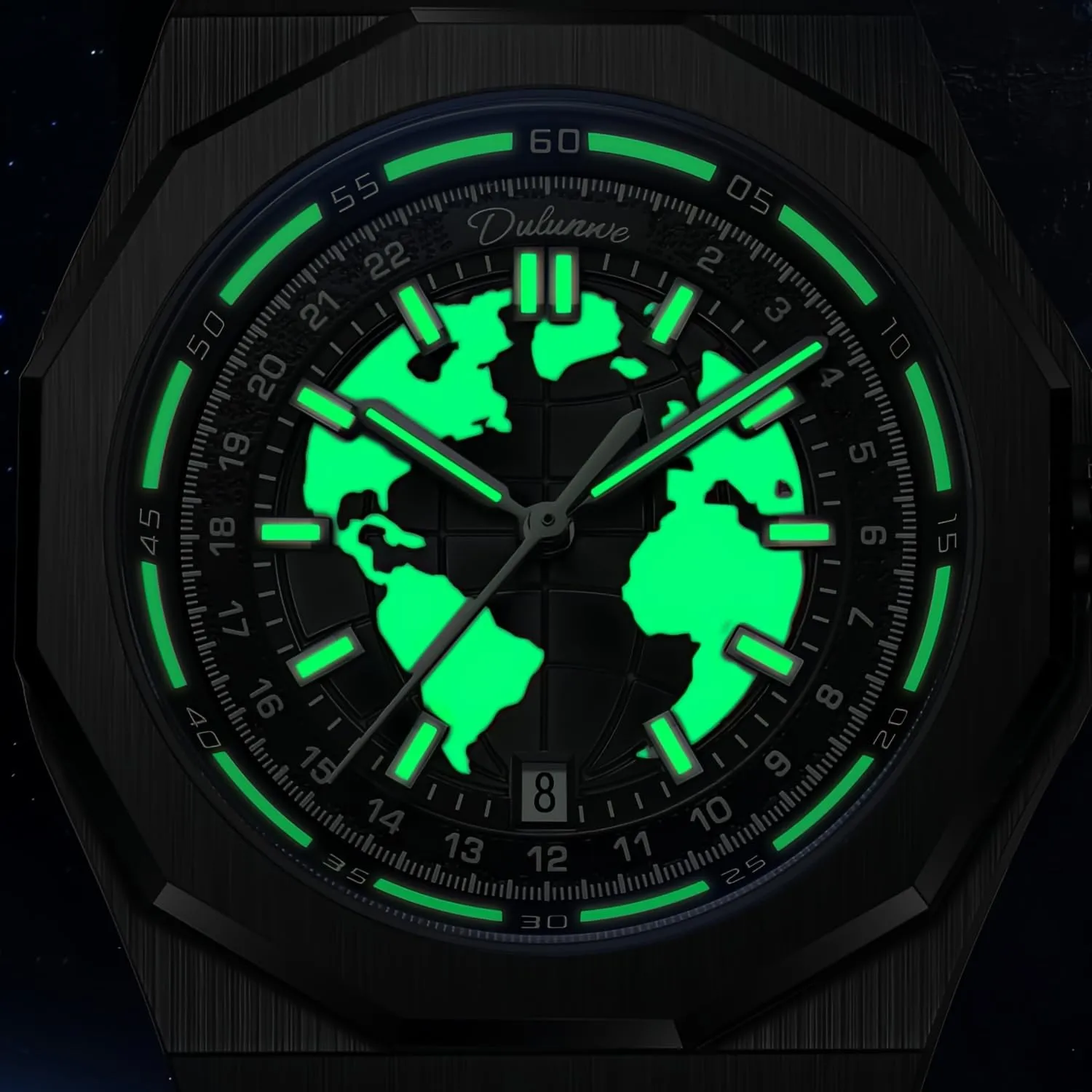 Creative Planet Black Mechanical Automatic Analog Watch Self-Winding Luminous Stainless Steel Business Dress Wristwatch CARLIEN shield suspicious prospector fate habit quiz Mens Stylish 