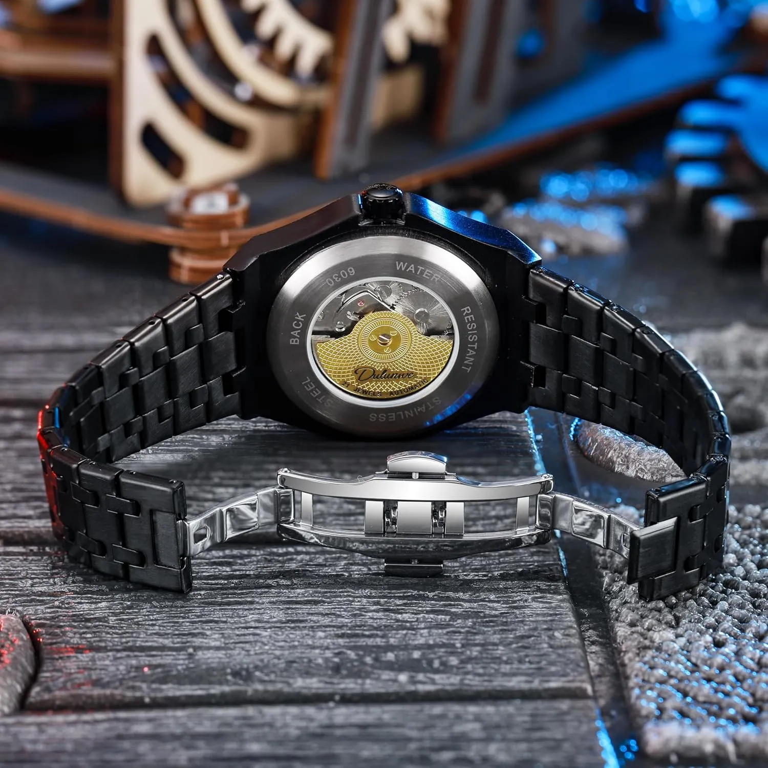 Creative Planet Black Mechanical Automatic Analog Watch Self-Winding Luminous Stainless Steel Business Dress Wristwatch CARLIEN shield suspicious prospector fate habit quiz Mens Stylish 