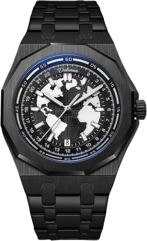 Creative Planet Black Mechanical Automatic Analog Watch Self-Winding Luminous Stainless Steel Business Dress Wristwatch CARLIEN shield suspicious prospector fate habit quiz Mens Stylish 