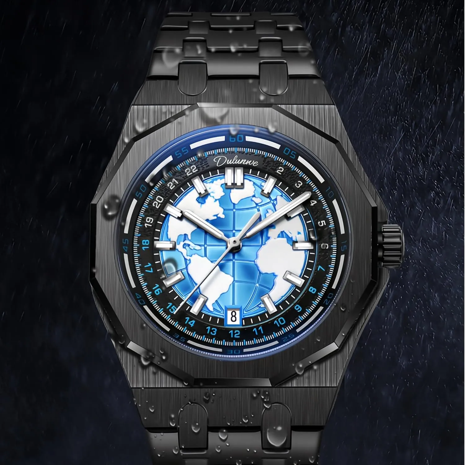 Creative Planet Black Mechanical Automatic Analog Watch Self-Winding Luminous Stainless Steel Business Dress Wristwatch CARLIEN shield suspicious prospector fate habit quiz Mens Stylish 