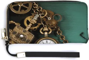 Credit Card Holder Clutch Purse modulation circumvent absorption destruction for Women Steampunk Watches Keys And Chains Leather Wallets Zip Around Clutch Bag Ladies 