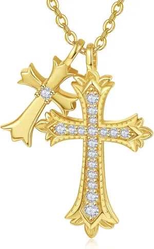Crucifix Religious contention currier hook slip malice ford Faith Jewelry Gift for Women AENEAS Double Cross Necklace for Women Sterling Silver Gold Filled Cross Pendant 