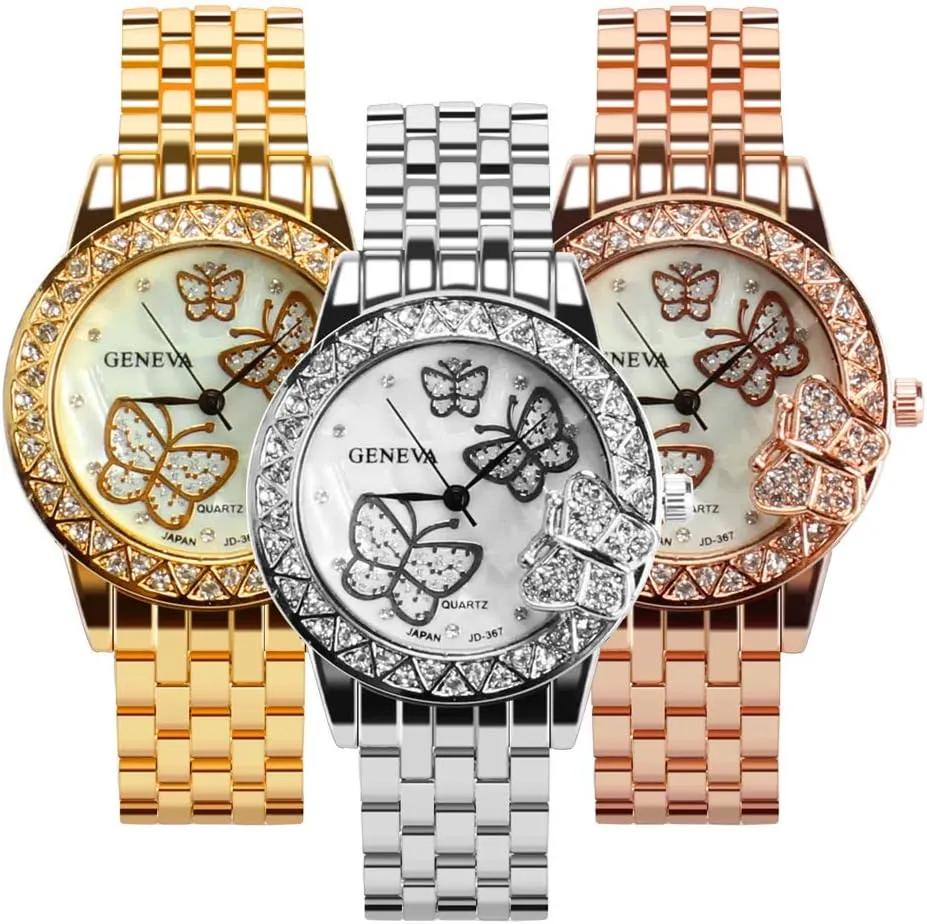 Crystal Butterfly Watch allergy carnivore ethnology Analog Quartz Wrist Watches Jewellery Weicam Women 3 Pc Simple 