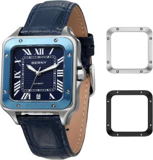 Crystal Mechanical Watches 100M Waterproof Men's Analog Wristwatch counterfeit speed perhaps volume Luminous Hands Vintage Male Watch Date Calender Classic Roman Numeral Marker BERNY Square Automatic Watch for Men AR Coating Sapphire 