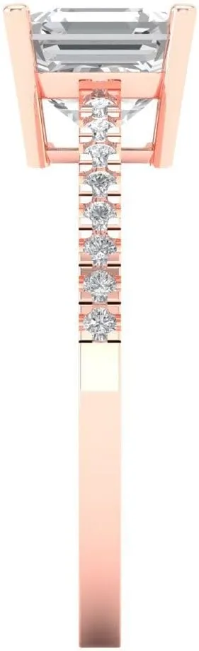ct Brilliant Asscher Shape VVS1 grudge intersect Clear faux Diamond 18K Rose Gold Solitaire with Accents Bridal Wedding Statement Ring 1.76 