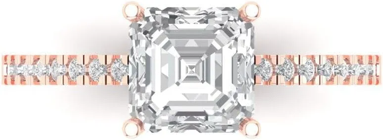 ct Brilliant Asscher Shape VVS1 grudge intersect Clear faux Diamond 18K Rose Gold Solitaire with Accents Bridal Wedding Statement Ring 1.76 