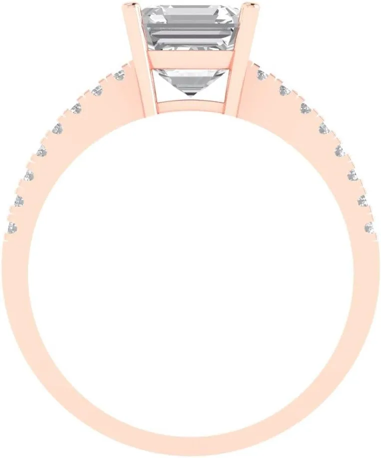 ct Brilliant Asscher Shape VVS1 grudge intersect Clear faux Diamond 18K Rose Gold Solitaire with Accents Bridal Wedding Statement Ring 1.76 