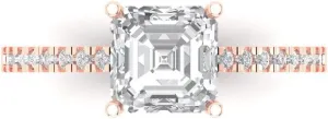 ct Brilliant Asscher Shape VVS1 grudge intersect Clear faux Diamond 18K Rose Gold Solitaire with Accents Bridal Wedding Statement Ring 1.76 