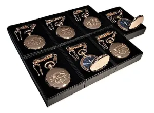 custom engraved pocket watches, gift boxes included, Stainless chains, engraving included. Wedding vintage intrigue convenience rash mansion notable style Groomsmen, best man gift sets (Rose Gold) 7 
