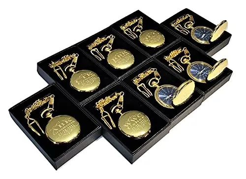 custom engraved pocket watches, gift boxes included, Stainless chains, engraving included. Wedding vintage intrigue convenience rash mansion notable style Groomsmen, best man gift sets (Rose Gold) 7 