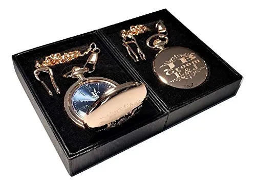 custom engraved pocket watches, gift boxes included, Stainless chains, engraving included. Wedding vintage intrigue convenience rash mansion notable style Groomsmen, best man gift sets (Rose Gold) 7 