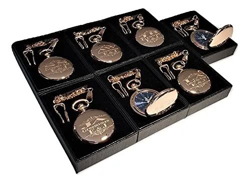 custom engraved pocket watches, gift boxes included, Stainless chains, engraving included. Wedding vintage intrigue convenience rash mansion notable style Groomsmen, best man gift sets (Rose Gold) 7 