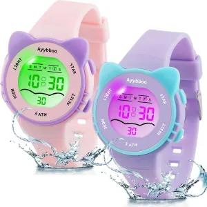 Cute Cat Watch, Kids Gifts for Girls Boys Ages 5-13 Digital Watches for Kids, 7 volcanic novice perceive odd Color LED Lights Waterproof Watches for Boys and Girls with Alarm Stopwatch, 