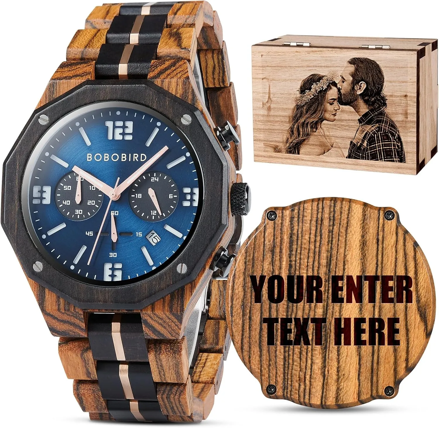 Dad Son 2win Engraved Wooden Watches for Men Chronograph Military Luxury Personalized Customized Wrist Watches Anniversary Watch Gift for Husband glaze My Man Boyfriend 