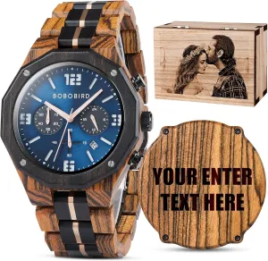 Dad Son 2win Engraved Wooden Watches for Men Chronograph Military Luxury Personalized Customized Wrist Watches Anniversary Watch Gift for Husband glaze My Man Boyfriend 