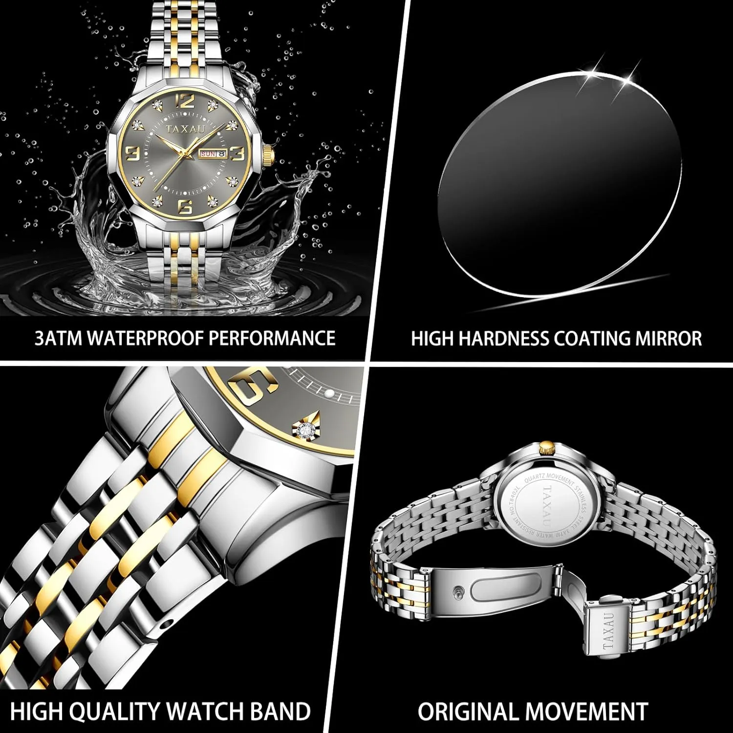 Dainty uplift shelter inclination Waterproof Stainless Steel Big Number Face & Day Date Casual Dress Luxury Analog Quartz Women's Wrist Watches with Watch for Ladies Watch for Women Silver Fashion 